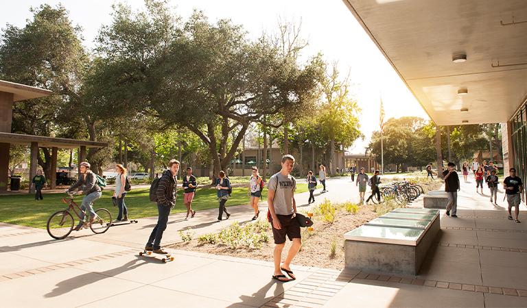 Students walking around campus.